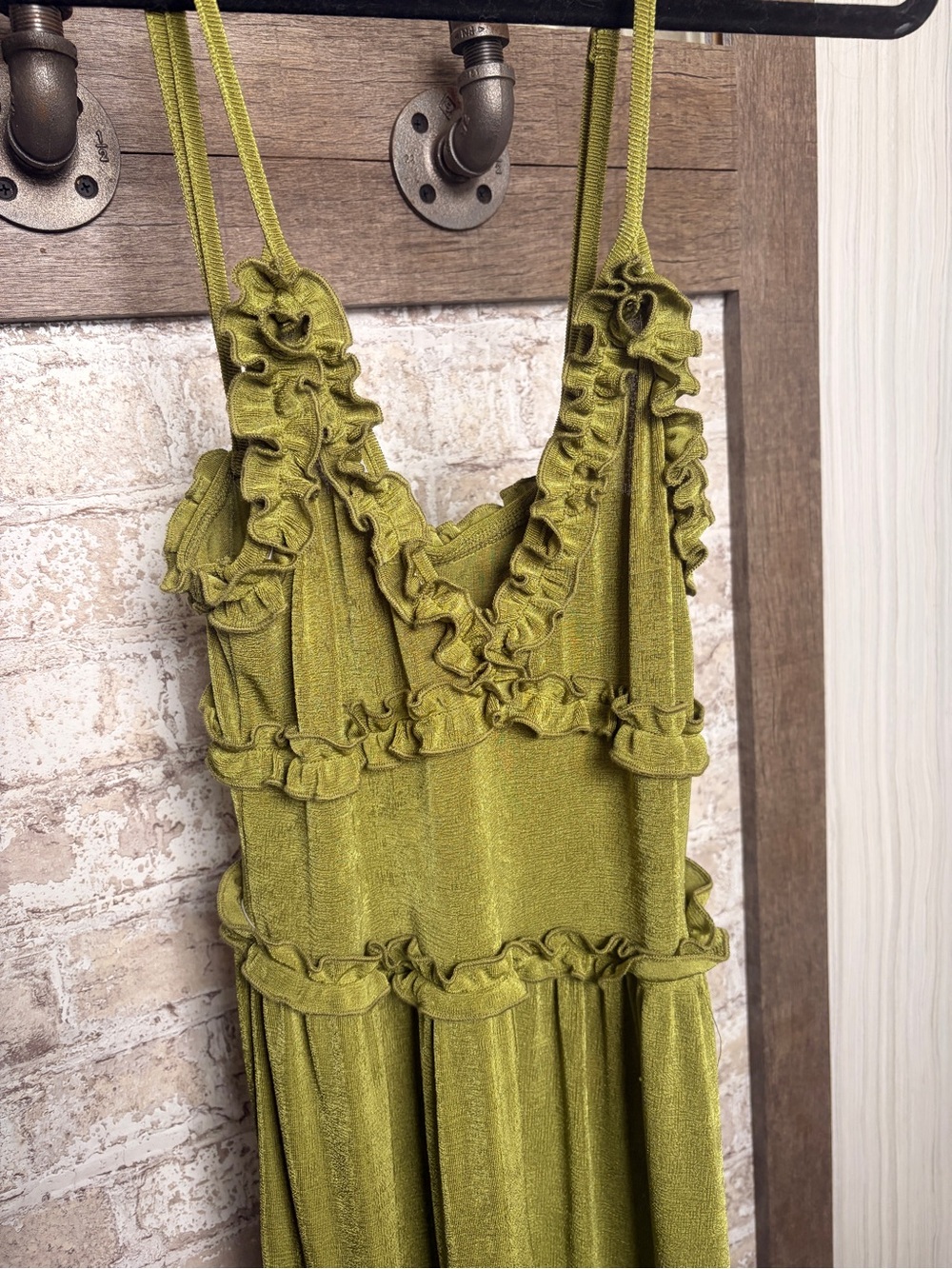 Olive green ruffle jumpsuit- CIDER